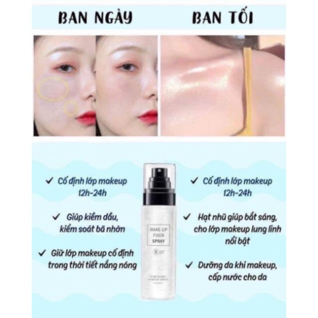 Xịt khoáng khóa nền makeup lớp trang điểm màu nhũ 100ml, chai xịt khoáng dưỡng ẩm, cấp ẩm cho da