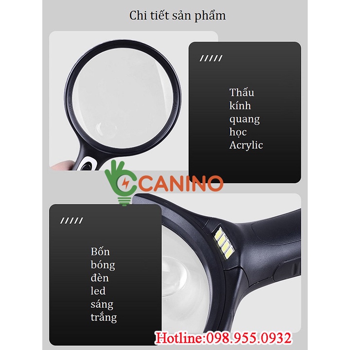 Kính lúp cầm tay phóng đại 5x-10x thấu kính to 145mm có đèn led chiếu sáng hỗ trợ soi vi mạch, đọc báo