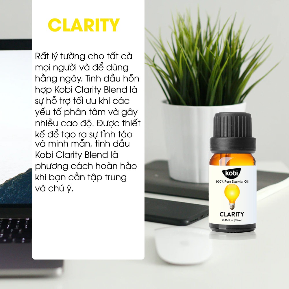 Tinh dầu Kobi Clarity essential oil blend giúp xua tan cảm giác mệt mỏi cho tinh thần minh mẫn và sáng tạo -30ml