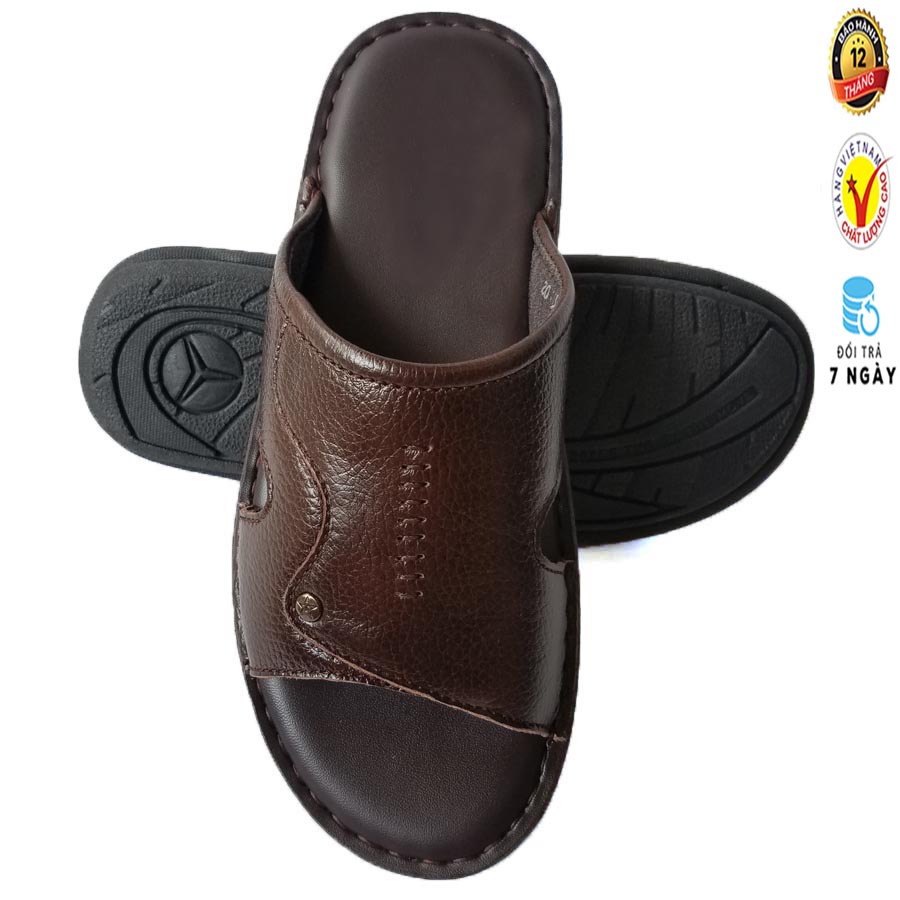 Dép Da Nam Da Bò, Dép Nam Quai Ngang Da Bò Thật Cao Cấp HKT Shop DN106