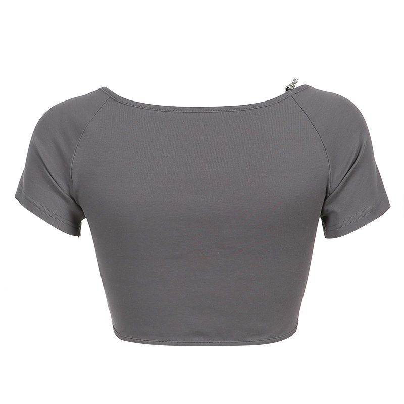 Áo croptop Tay Ngắn Phối Dây Xích Thiết Kế Quyến Rũ Cá Tính