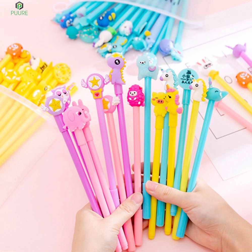 Set 20 bút nước cute hình thù ngộ nghĩnh mực tím - xanh - đen kèm túi zip