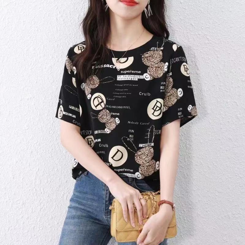 Áo thun ngắn tay in chữ plus size cho phụ nữ trung niên