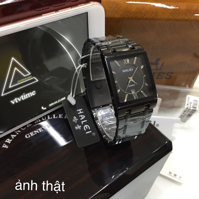 Đồng hồ đôi nam nữ Halei vuông full đen chống nước 5ATM chính hãng Tony Watch 68