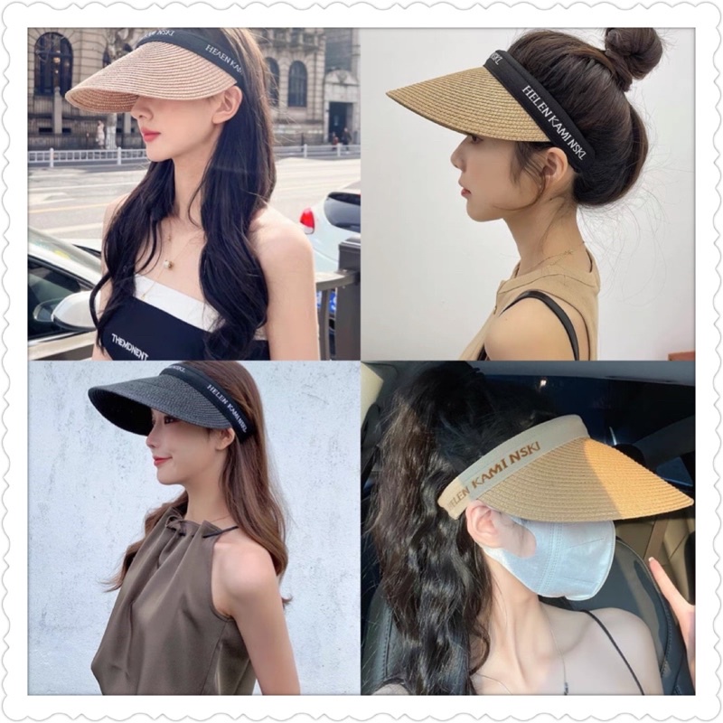 Mũ cói hở chóp vành rộng chống nắng hoạ tiết chữ đầu , phụ kiện thời trang nữ