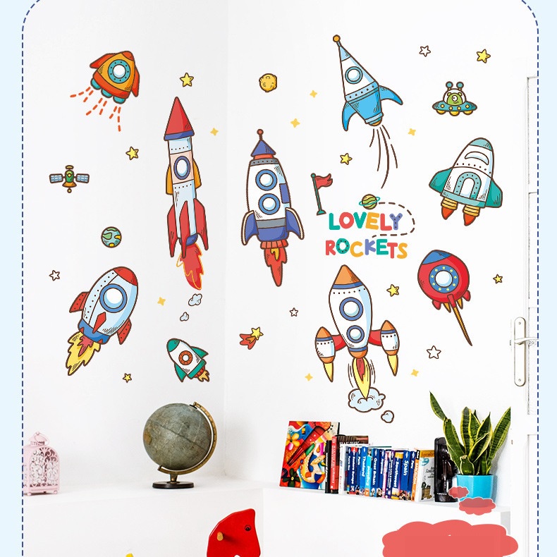 Decal dán tường cho bé trai Phi thuyền Lovely rocket