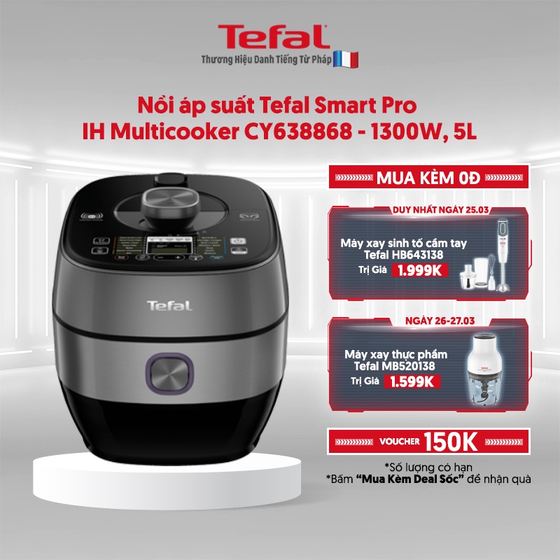 [Mã ELTEFALWL5 giảm 10% đơn 500K] Nồi áp suất Tefal Smart Pro IH Multicooker CY638868 - 1300W, 5L