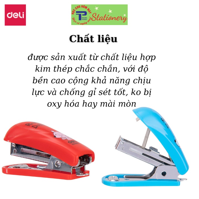 Dập ghim mini 10 Deli, tặng kèm 1000 chiếc ghim 12 trang, Xanh, đỏ, xanh lá -E0253