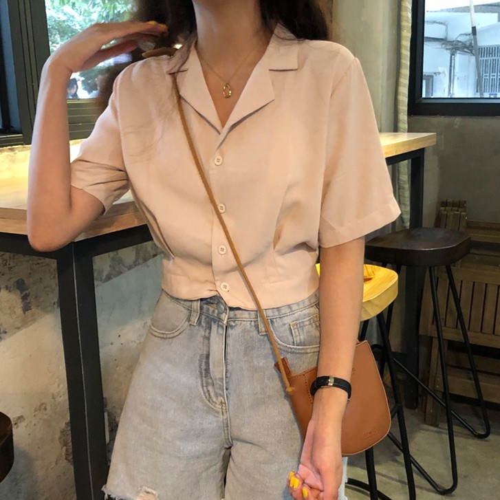 QADCOL Áo chiffon Tay Ngắn Cổ Chữ V Thanh Lịch Hợp Thời Trang Cho Nữ