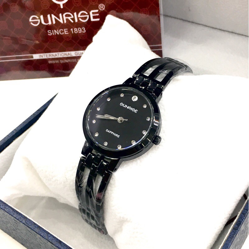 Đồng hồ nữ lắc tay Sunrise màu đen Fullbox kính Sapphire chống xước