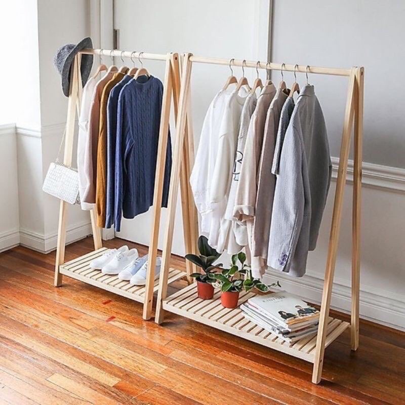 Giá treo quần áo, kệ để đồ chữ A 1 tầng bằng gỗ kích thước 140x75cm