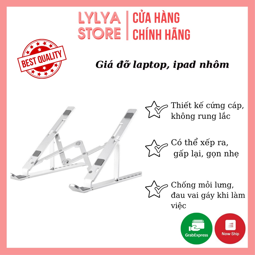 Giá đỡ laptop, macbook, ipad NHÔM CAO CẤP kệ đỡ máy tính có thể xếp gọn điều chỉnh độ cao tặng kèm túi đựng