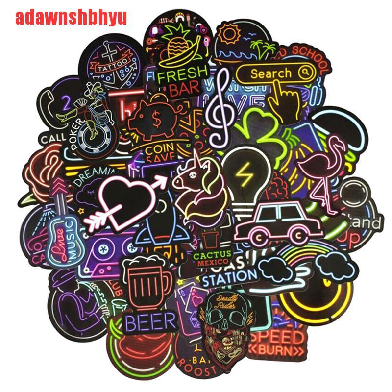 50 nhãn dán màu neon dễ thương dùng trang trí vali / laptop / guitar
