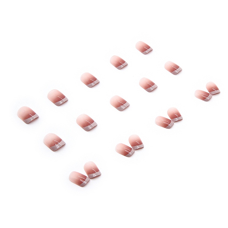 Set 24 Móng Tay Giả Trong Suốt Màu Hồng Gradient Phong Cách Pháp