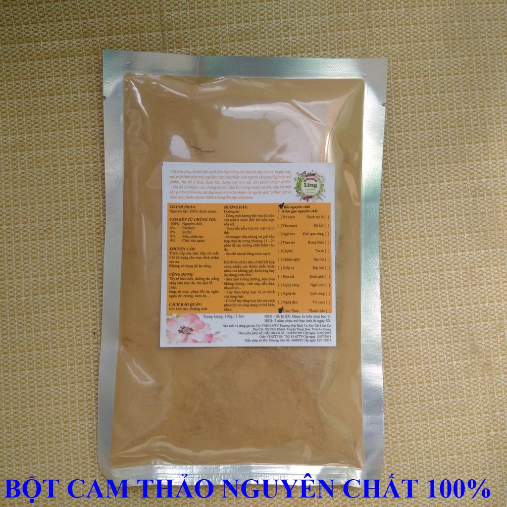 Bột Cam Thảo 200g nguyên chất thiên nhiên 100% có giấy VSATTP và ĐKKD dùng đa công dụng