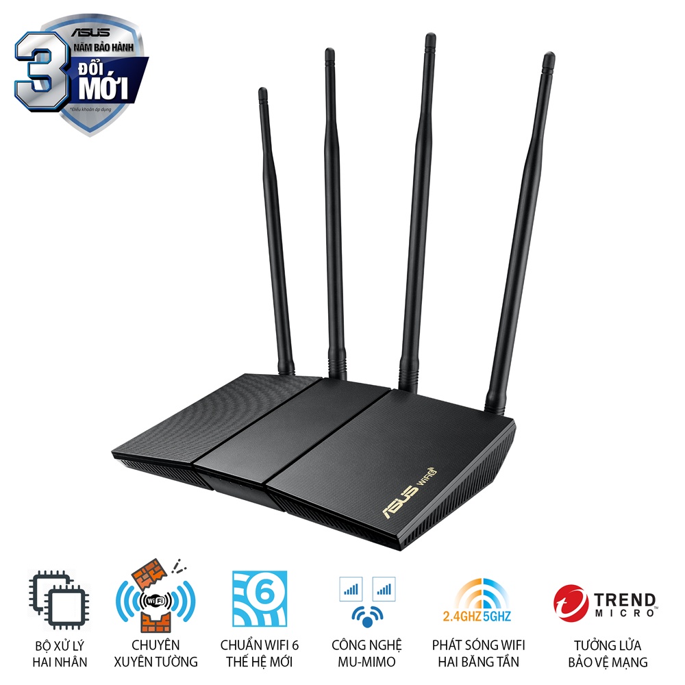 [Rẻ vô địch] Bộ phát wifi 6 Asus RT-AX1800HP MU-MIMO AX1800Mbps Xuyên tường (Chính Hãng Asus Việt Nam)