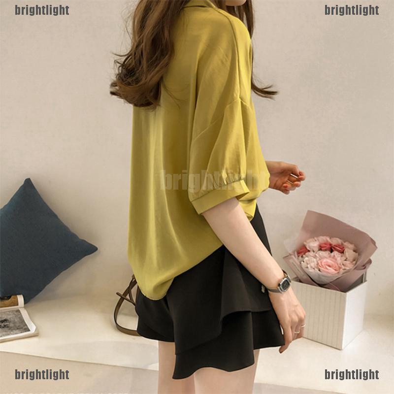[Bright] Korean Summer Women shirt V Neck loose Casual Solid Slim blouse top Plus Size [LT] | BigBuy360 - bigbuy360.vn