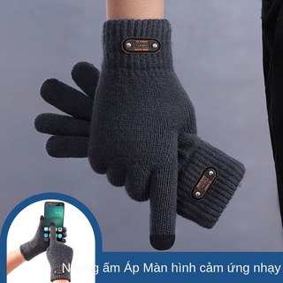 ✱Găng tay màn hình cảm ứng nam, màn hình cảm ứng, hai lớp ấm và lạnh cộng với nhung dày mùa đông ấm áp mùa đông cashmere