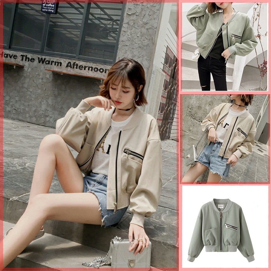Áo khoác đẹp bomber vải dù nữ không nón đẹp nhất hiện nay