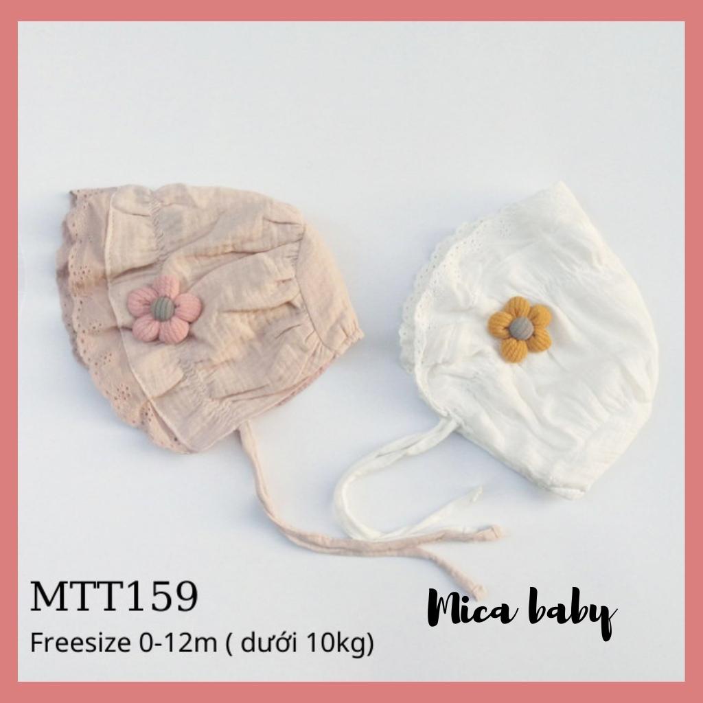 Mũ nón tiểu thư vải đũi đính bông hoa dễ thương cho bé gái MTT159 Mica Baby