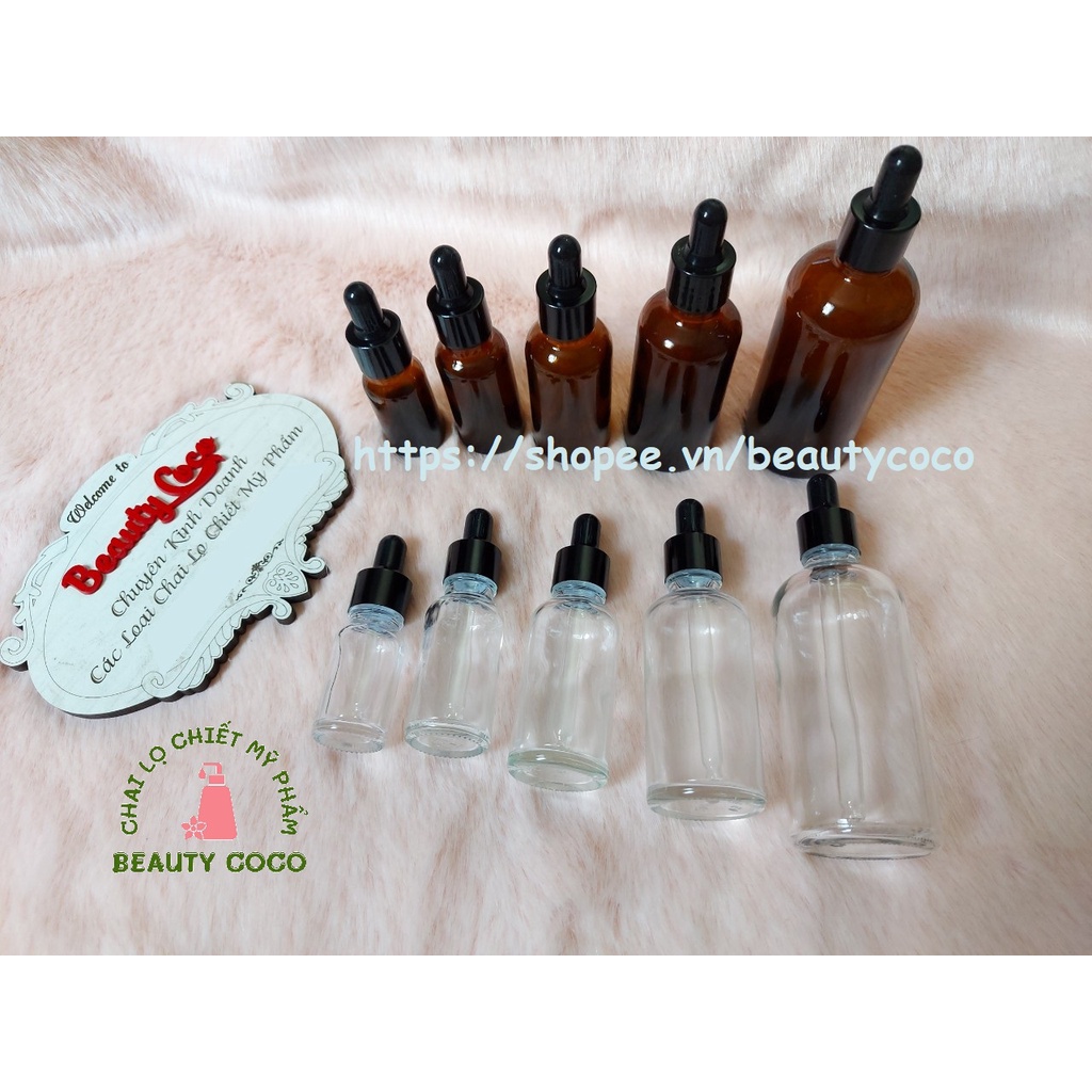 Chai đựng tinh dầu ống bóp đen lọ chiết serum thủy tinh 10ml 20ml 30ml 50ml 100ml