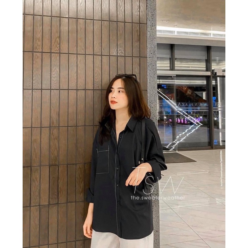 Áo sơ mi lụa viền chỉ | BigBuy360 - bigbuy360.vn