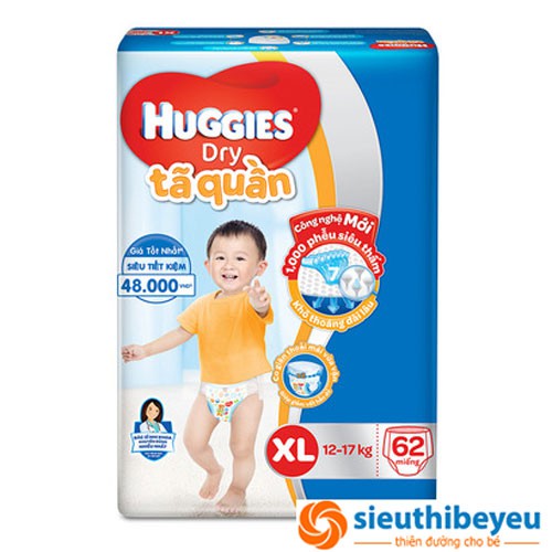 Bỉm quần Huggies M74/L68/XL62/XXL56 tặng 8 miếng