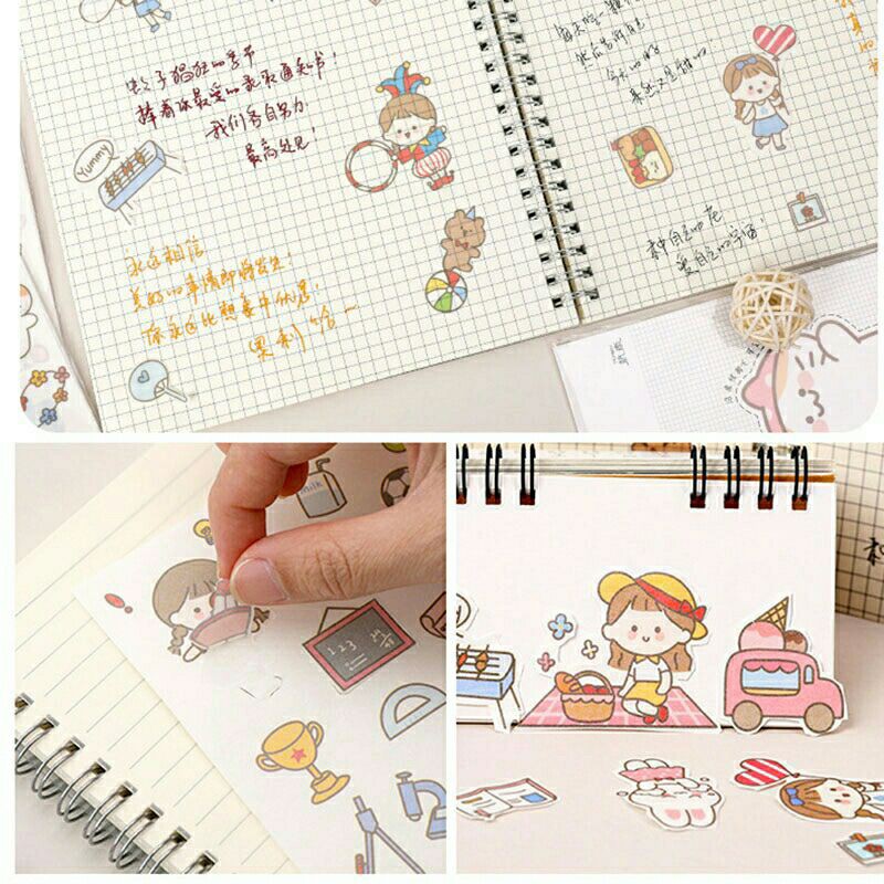 Sét 4 tấm Sticker hình cô gái dễ thương trang trí sổ vở đồ dùng cá nhân