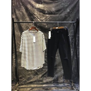 Áo thun kẻ ngang basic vạt bầu-Long tee kèm ảnh thật