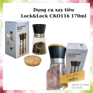 Dụng cụ xay tiêu, xay muối thủy tinh Lock&Lock lưỡi sứ nắp gỗ sồi tiện dụng CKO116 170ml Sản phẩm Cao Cấp
