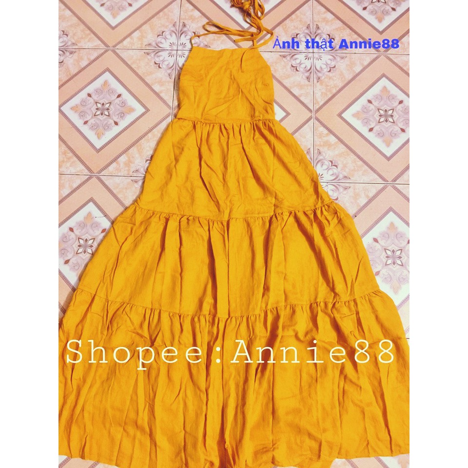 [Có Sẵn S, M] [Ảnh Thật] Váy Maxi vàng 2 dây đan lưng đi biển siêu hot | BigBuy360 - bigbuy360.vn