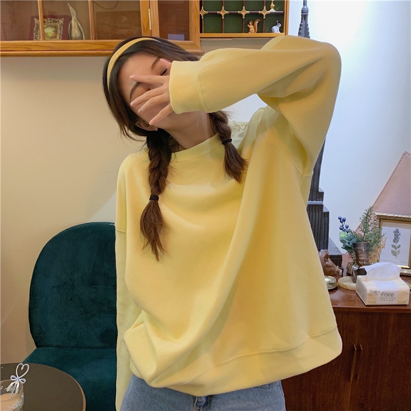 Xiaozhainv Áo Sweater Tay Dài Màu Trơn Phong Cách Hàn Quốc Năng Động Cho Nữ | BigBuy360 - bigbuy360.vn
