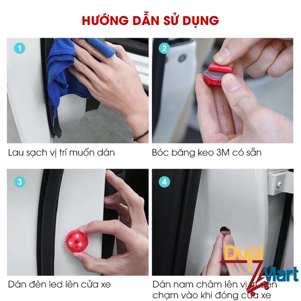 Bộ 4 Đèn Cảnh Báo Dán Cửa Xe Ô Tô - Set 4 Đèn Xi Nhan Mini Cảnh Báo Nguy Hiểm Tránh Va Chạm Khi Mở Cửa Xe Hơi