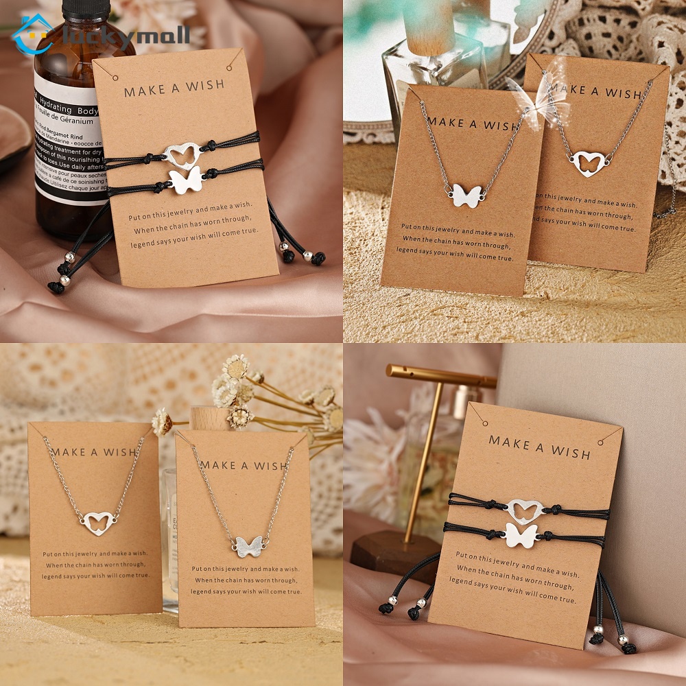Set 2 Vòng cổ / Vòng Tay / Vòng cổ Mặt Hình Bướm / Trái Tim Bằng Thép Không Gỉ Thời Trang Cho Cặp Đôi
