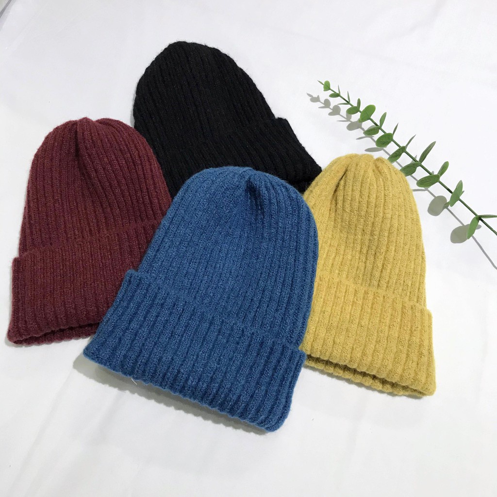 Mũ len trơn chất dày dặn co dãn tốt - Nón len nam nữ ulzzang