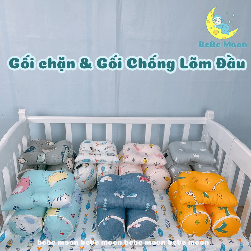 Bộ Gối Chặn + Gối Chống Lõm Đầu bông sơ sinh Made In Việt Nam