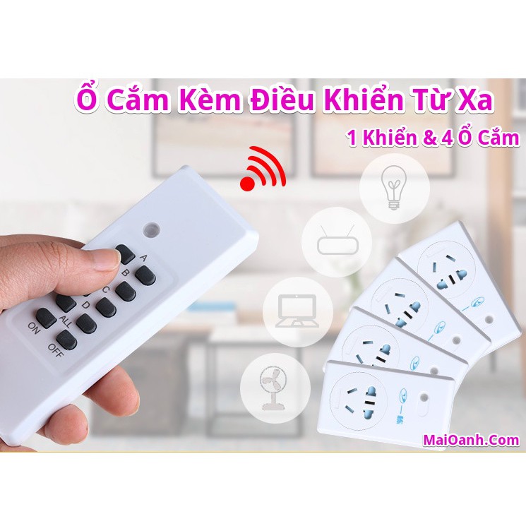 Ổ Cắm Điều Khiển Từ Xa Qua Sóng RF (Radio) - Loại 1 Khiển & 4 Ổ Cắm (Hàng Nội Địa Siêu Bền)