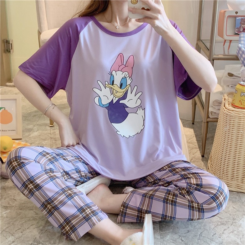 Đồ ngủ nữ bigsize đồ bộ mặc nhà pijama nữ quần dài 50-70Kg TOZZO chất thun cotton  cute dễ thương mặc ở nhà mùa hè BCD01