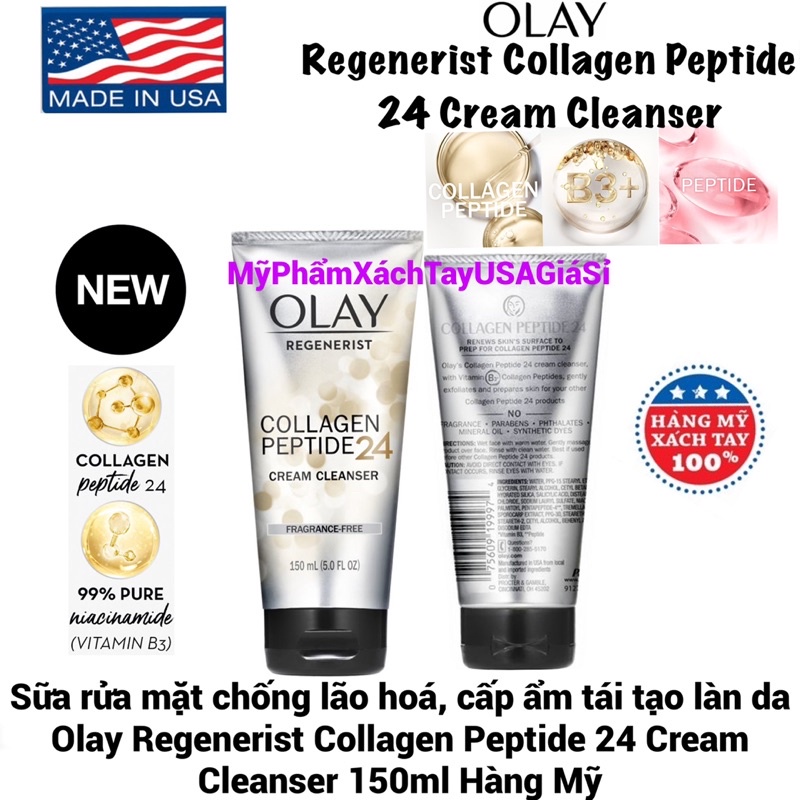 Sữa rửa mặt Olay Regenerist Collagen Peptide 24 Cream Cleanser 150ml Hàng Mỹ