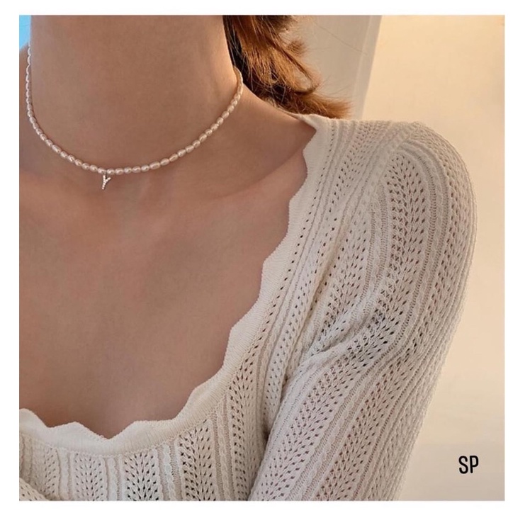 Dây Chuyền Nữ Dáng Choker Trai Nuôi mini sz 7-8li Kèm Mặt Tên Chữ Cái Bạc mix Tuỳ Ý - Trang sức Vàng Bạc Hoà Thảo HTJ