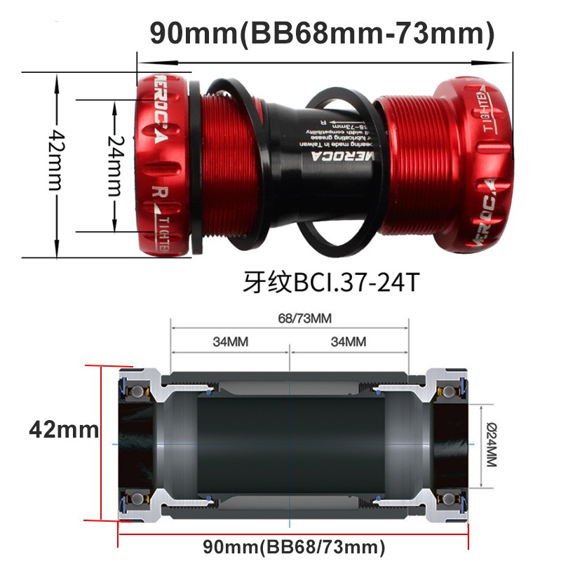 MEROCA BSA Giá Đỡ Đáy Bằng Gốm Cho Xe Đạp Leo Núi Phù Hợp Với Trục Giữa BB Bằng Gốm Cho Xe Đạp 68-73Mm BCI.37-24T 24MM