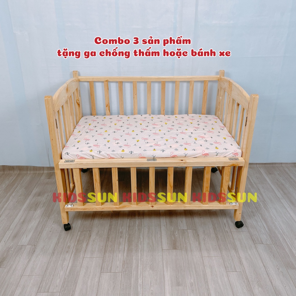 Nôi Cũi Cho Bé Giường Cũi KIDSSUN Trẻ Em Kích Thước (110x70x86) Gỗ Quế Màu Tự Nhiên BH 24 Tháng Hàng XKhẩu