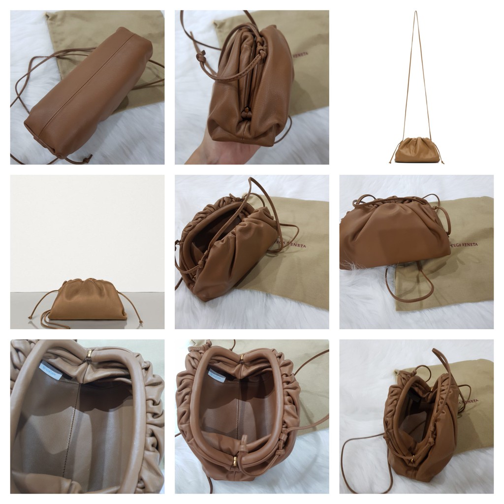 GIÁ SALE!! {ẢNH THẬT -CÓ SẴN} Túi Da Bê màu nâu Camel BV botte. ga vene ta Pouch Cỡ 22cm IT BAG 2019-2020