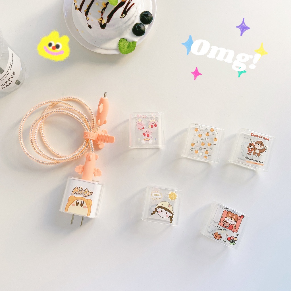 Bộ 4 cái vỏ bảo vệ cáp sạc dữ liệu Iphone hình hoạt hình 18W / 20