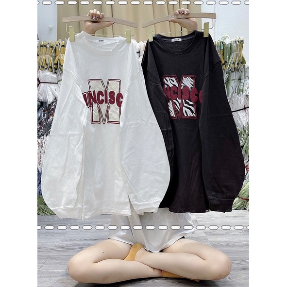 [ẢNH THẬT-SẴN] Áo Thun Nữ Tay Dài Chữ M Vải Cotton Dày Dặn Thiết Tay Phồng Phong Cách Trẻ Trung Siêu Cute