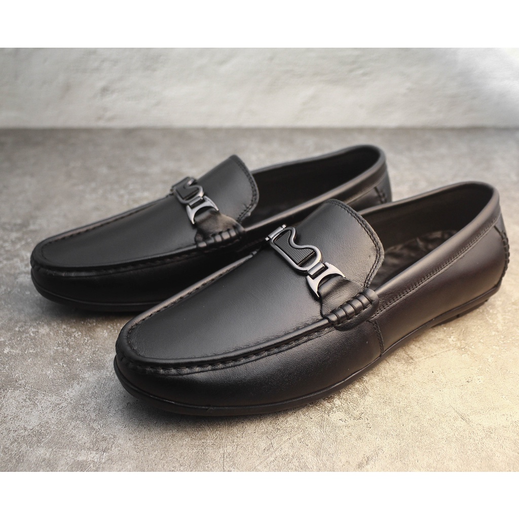 Giày lười nam, giày nam da thật cao cấp đế khâu màu đen, chất liệu bền bỉ, đế cao su đi mềm êm chân - Mã sản phẩm: GL22