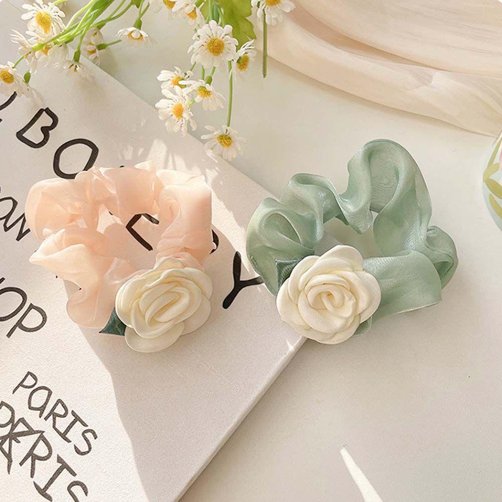 NICKOLAS Dây Buộc Tóc Màu Xanh Lá Cỡ Lớn Họa Tiết Hoa Xinh Xắn Thời Trang Mùa Hè Cho Nữ