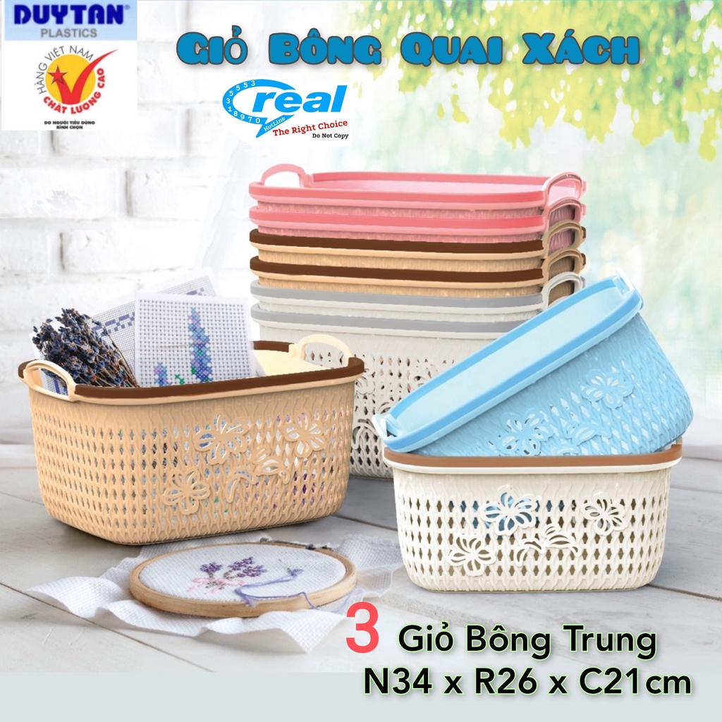 COMBO 3 Giỏ Bông Nhựa Có Quai Xách Matsu Duy Tân Nhỏ/Trung/Lớn