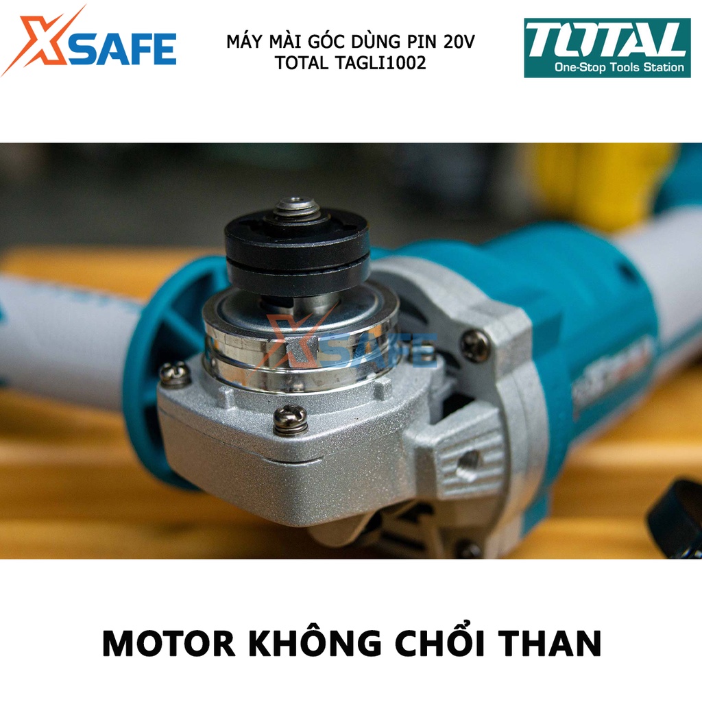 Máy mài góc dùng pin TOTAL TAGLI1002 không chổi than, dùng cắt, mài đá, đánh bóng bề mặt kim loại