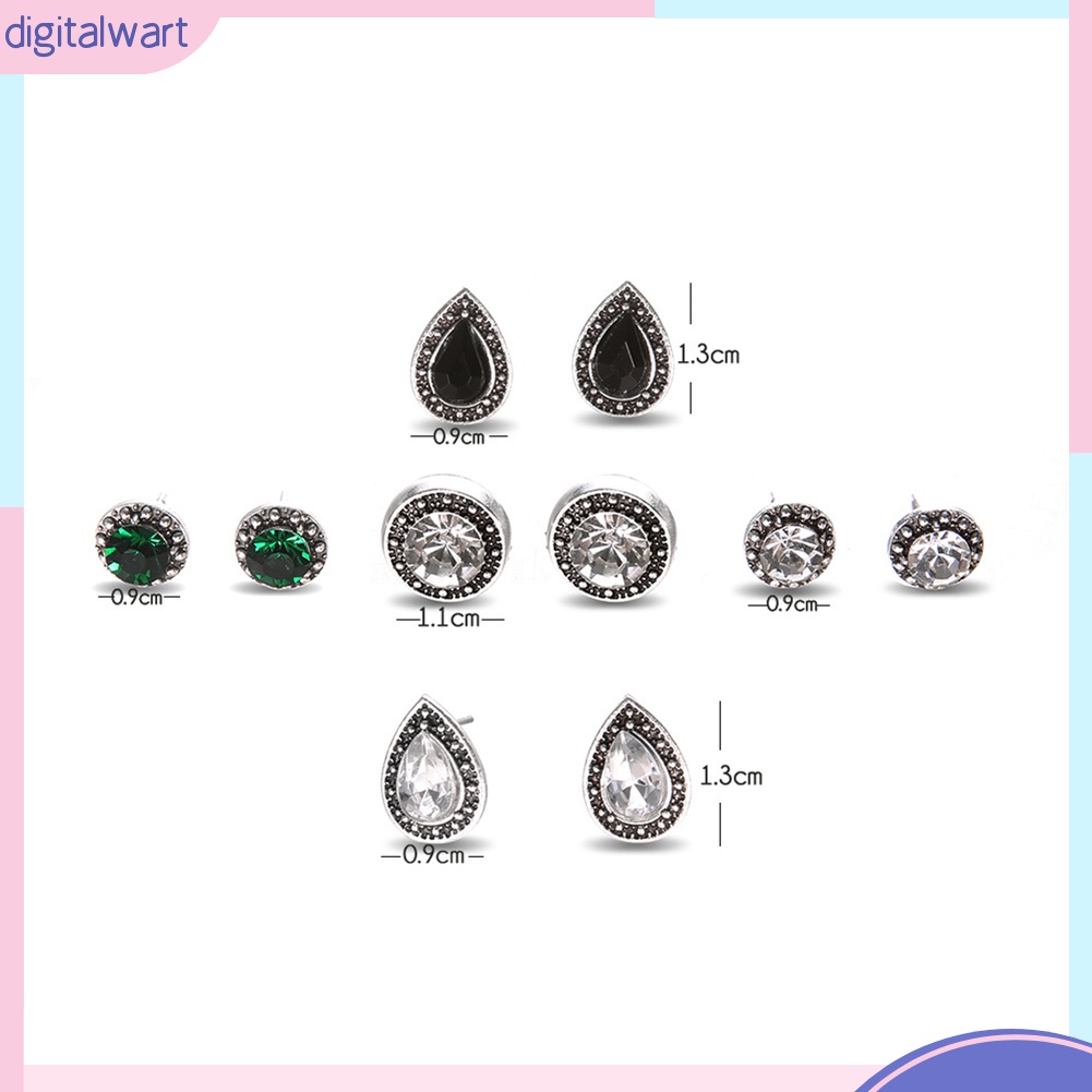 Set 5 đôi bông tai đính đá kiểu dáng thời trang trang, sang trọng cho nữ